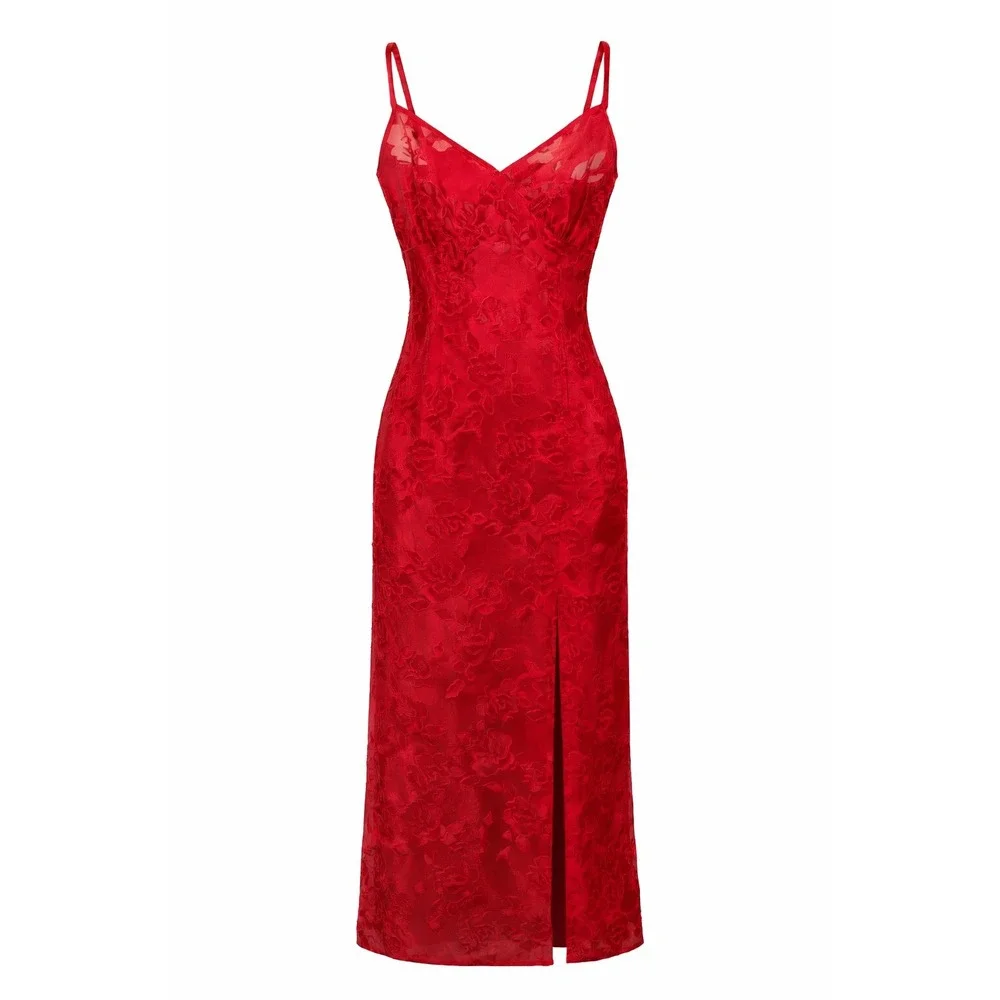 Victoria's Secret‎ Gold Label Red Lace Romantic Maxi Slip Dress, Small
